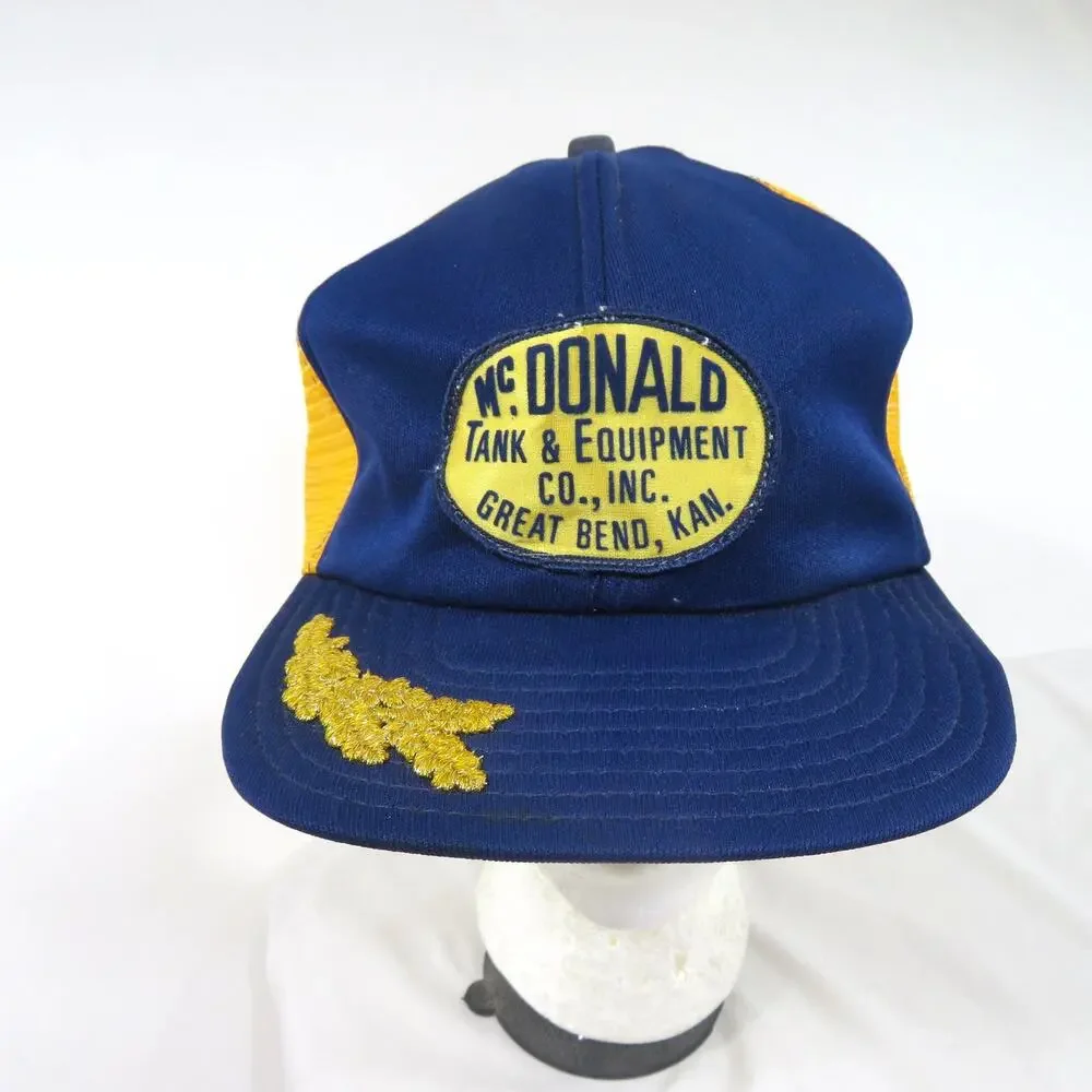 Mcdonald Tank And Equipment Hat, Trucker Cap, Blue Yellow Mesh Snapback
